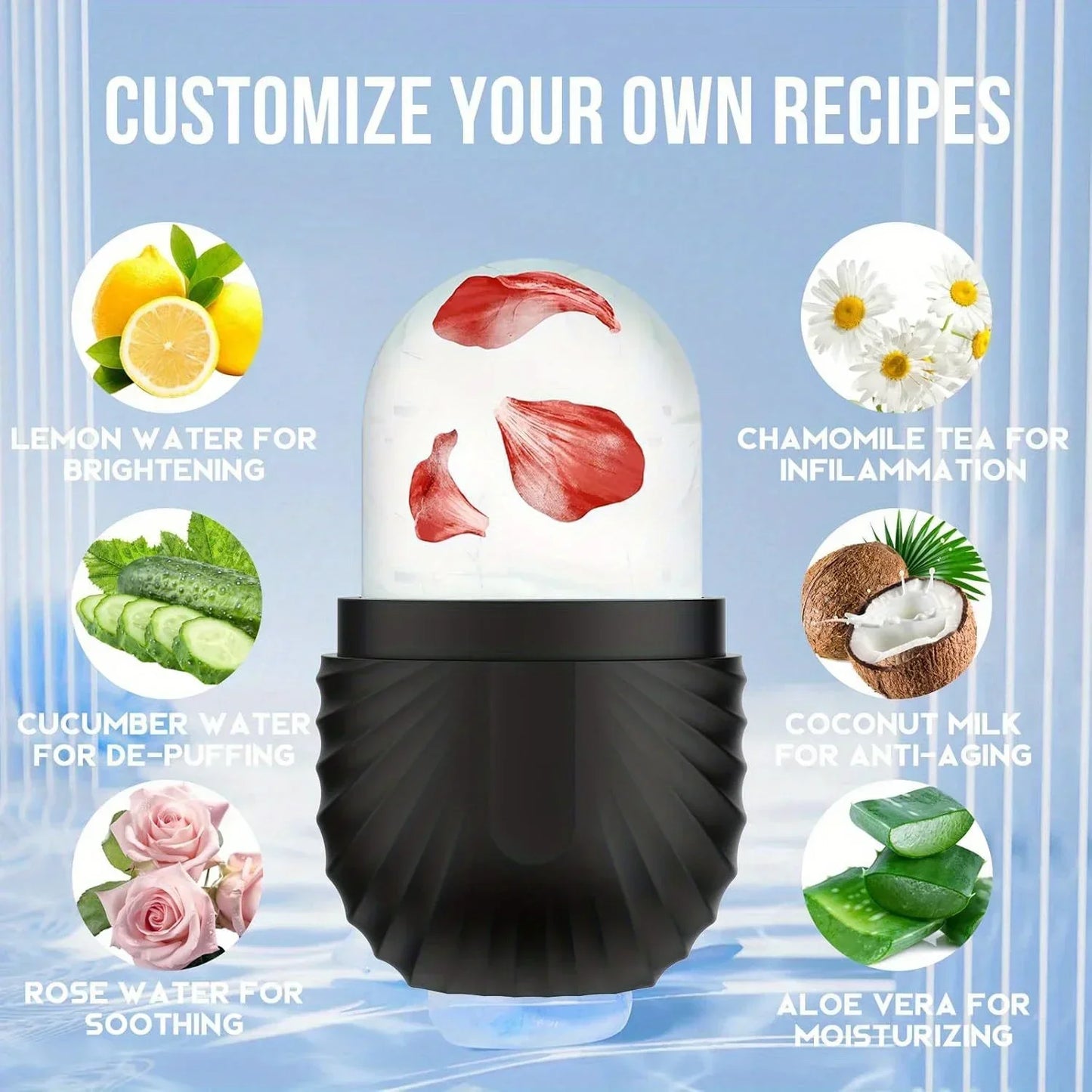 silicone ice face roller tool on marble background