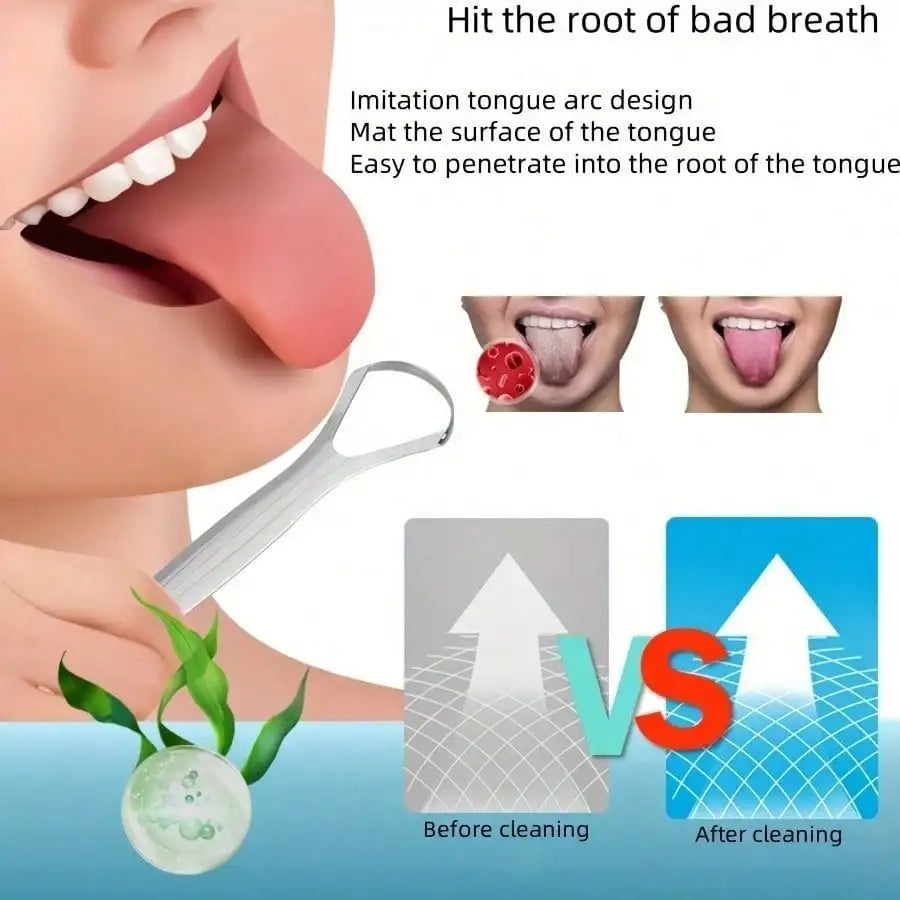 non slip stainless steel tongue scraper in hand