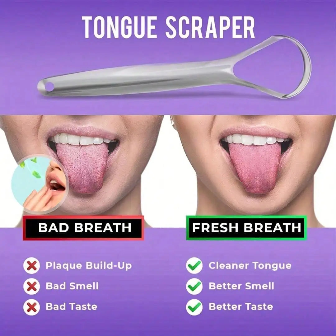non slip stainless steel tongue scraper in hand