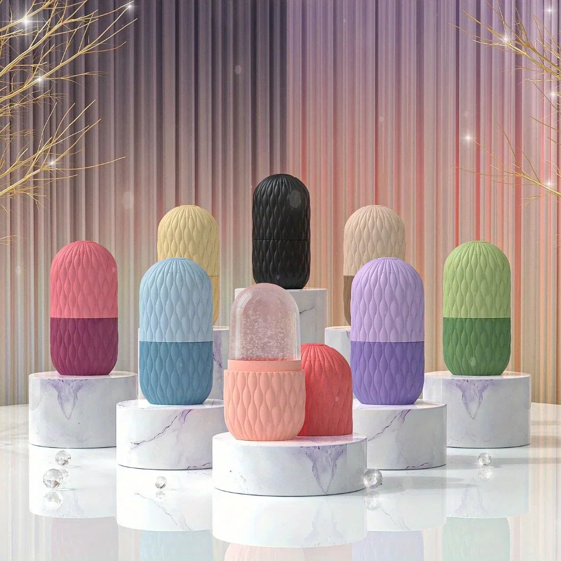silicone ice face roller tool on marble background