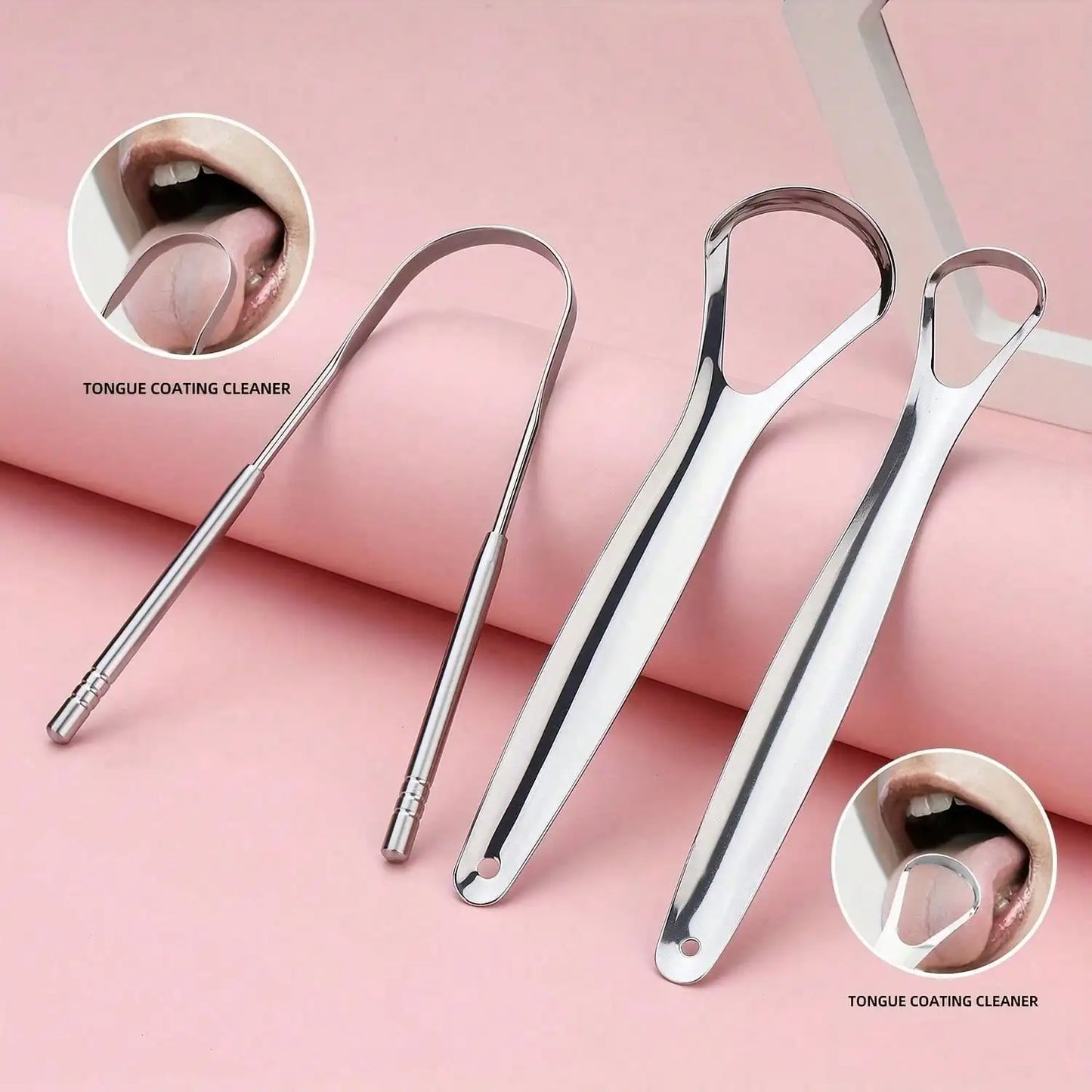 non slip stainless steel tongue scraper in hand