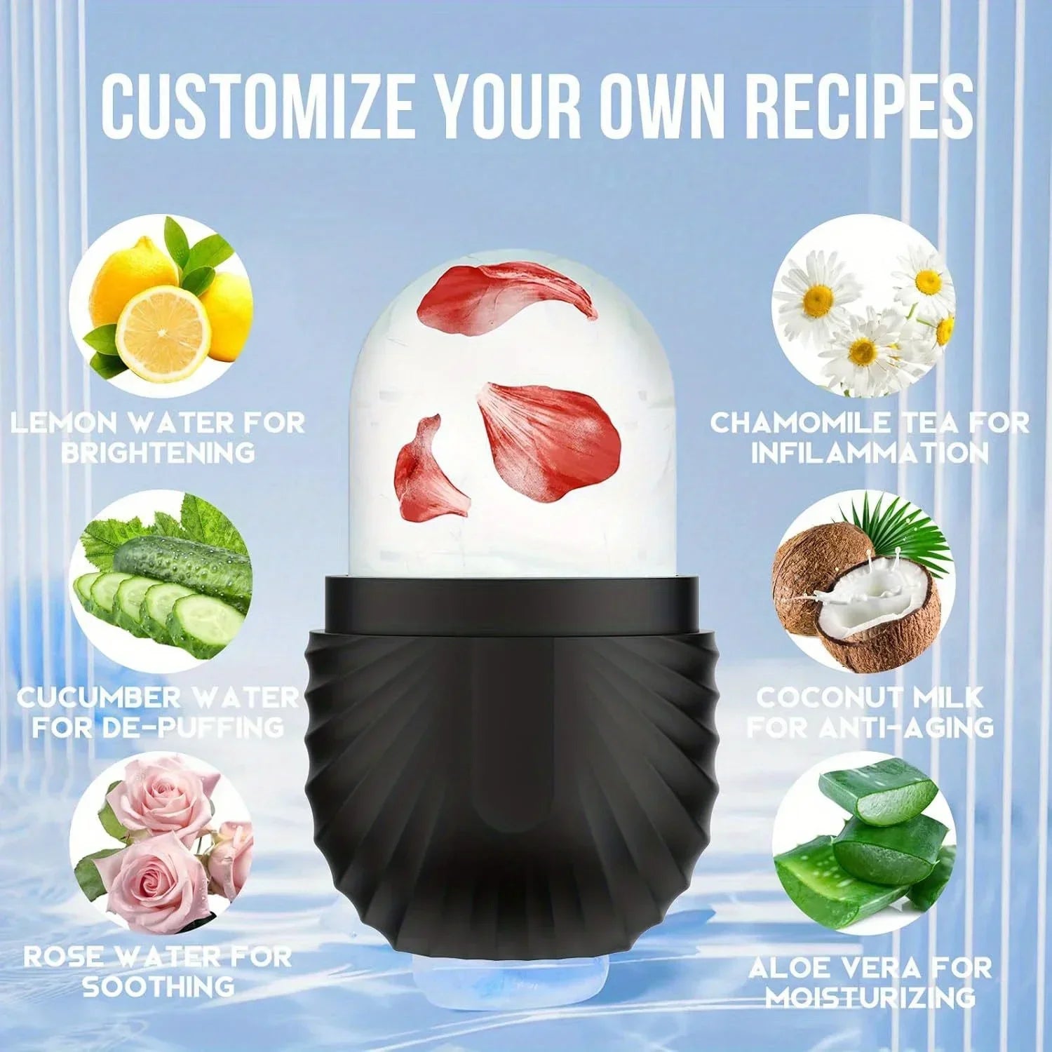 silicone ice face roller tool on marble background