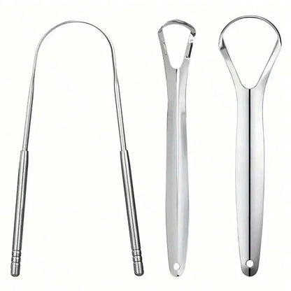 non slip stainless steel tongue scraper in hand