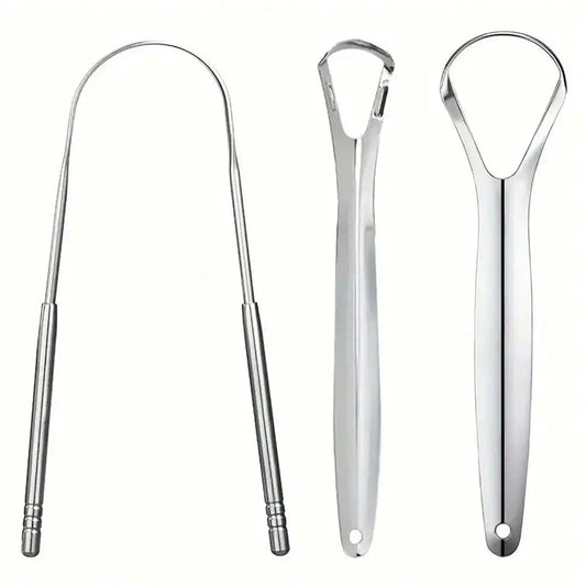 non slip stainless steel tongue scraper in hand