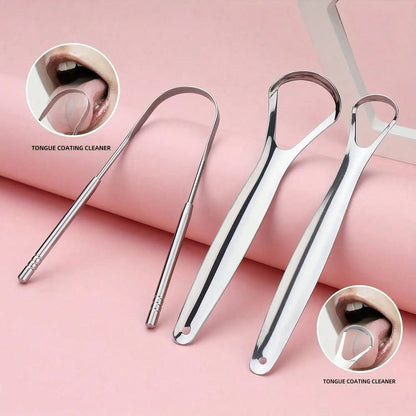 non slip stainless steel tongue scraper in hand