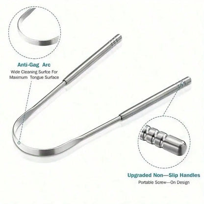 non slip stainless steel tongue scraper in hand